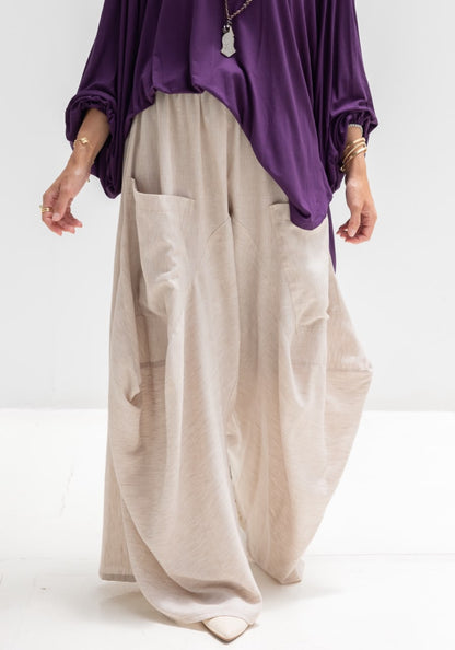 Boho wide leg Lenin pants in light beige