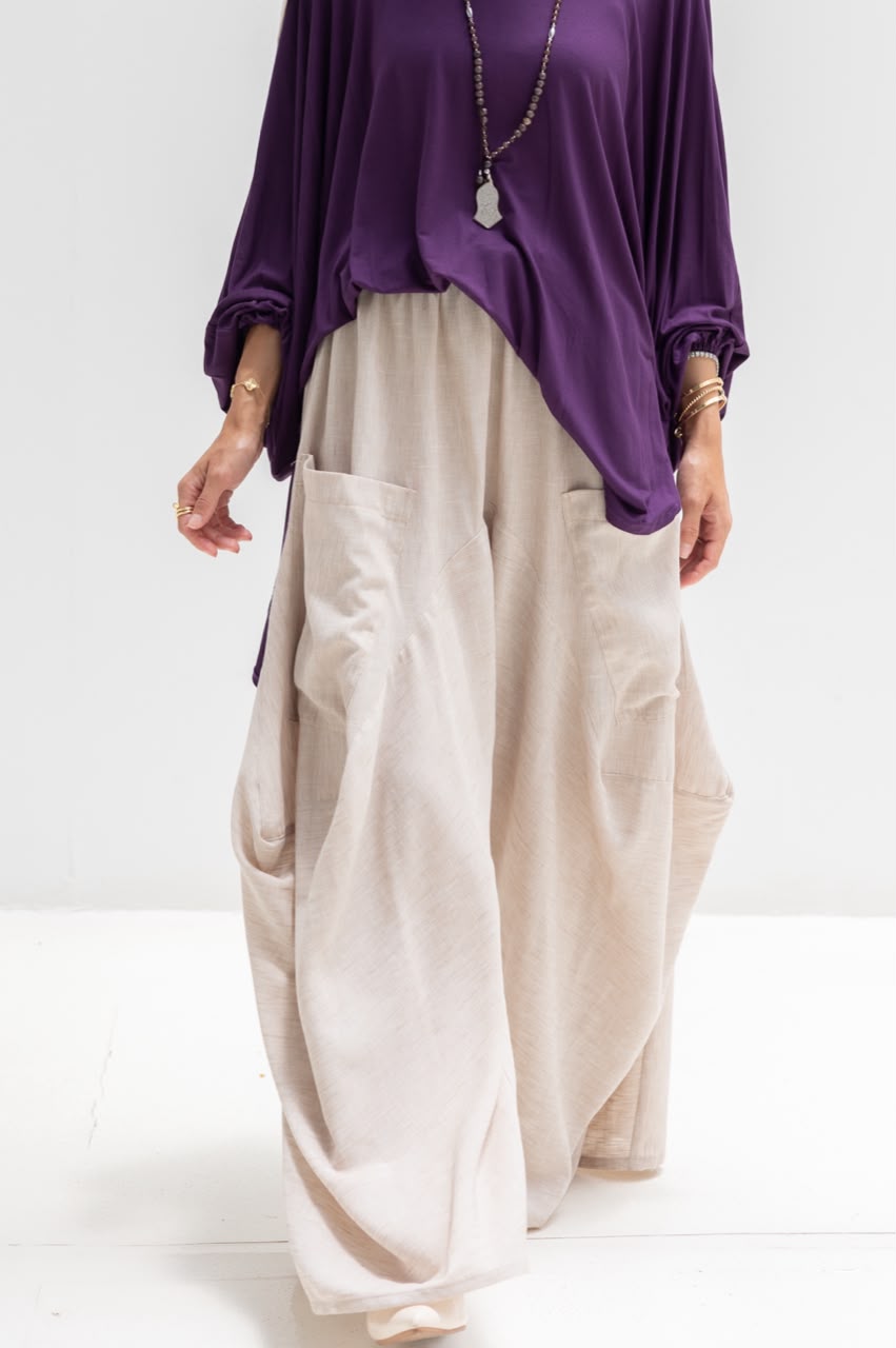 Boho wide leg Lenin pants in light beige