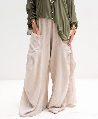 Boho wide leg Lenin pants in light beige
