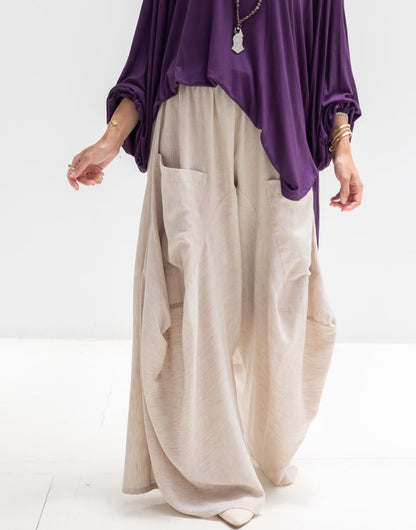 Boho wide leg Lenin pants in light beige