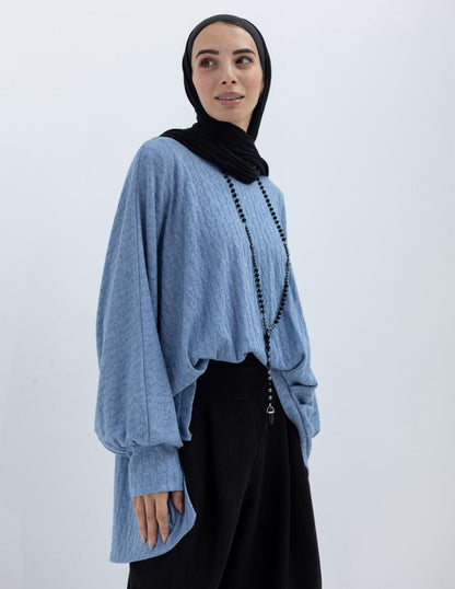 High low knitted pullover in Baby blue