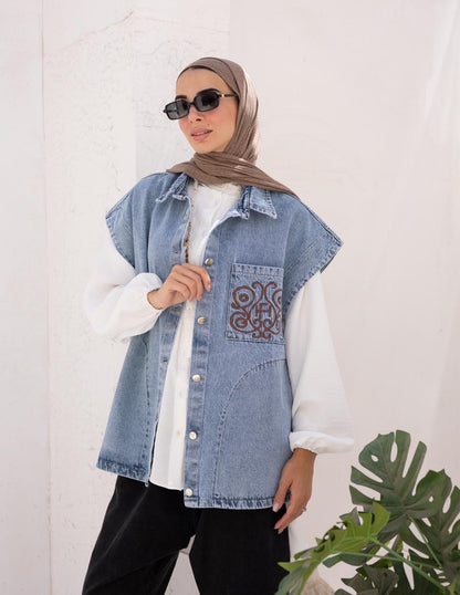 Denim vest With icon embroidery
