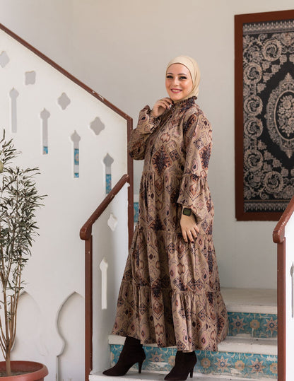 Printed velvet dress in Beige