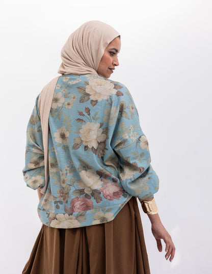 Floral knitted pullover in blue