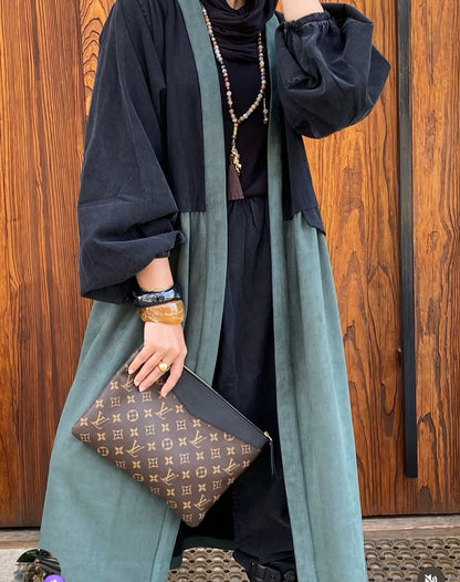 Denim & suede cardigan in Aqua