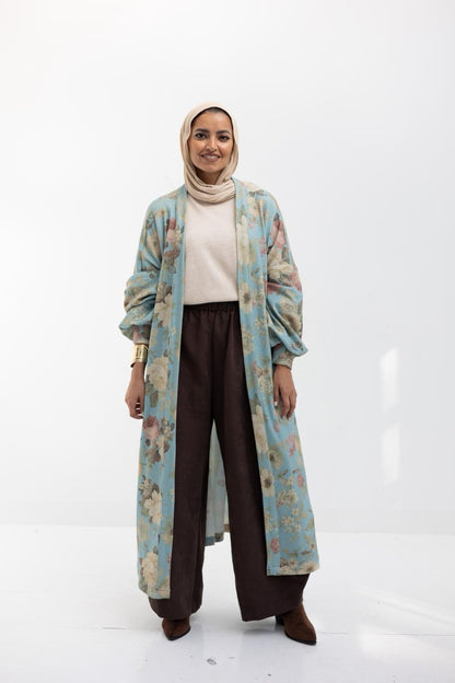 Knitted printed cardigan in Blue