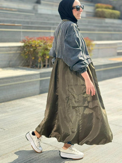 Denim waterproof balloon coat