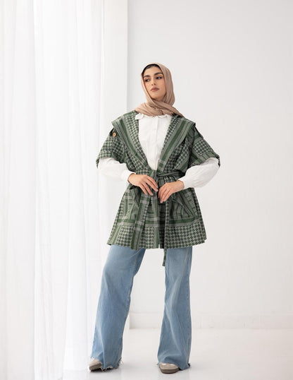Palestinian heritage print coat in Green