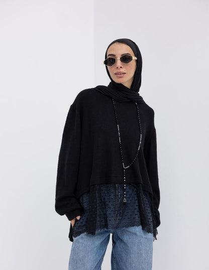 Cashmere pullover with lace in Black
